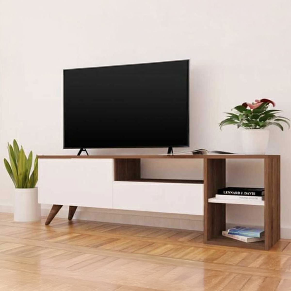 وحدة تلفزيون 30x45x140x30 سم - بني وأبيض - BQTPB-51