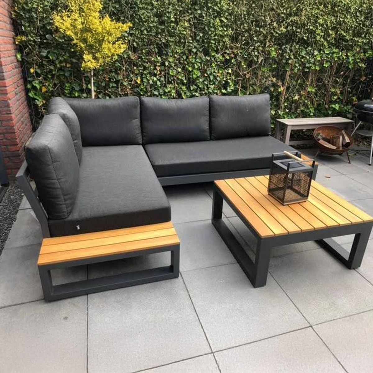 Steel and waterproof linen outdoor set 3 pieces - Black and Grey