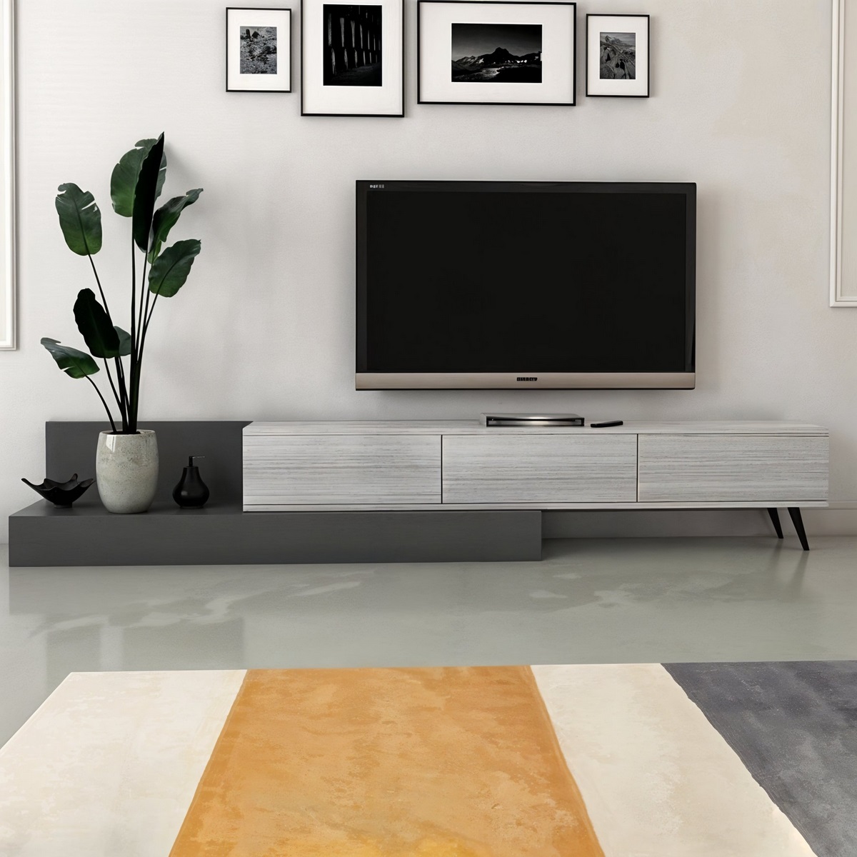 وحدة تلفزيون خشب ام دي اف اسباني رمادي - 55×200×30 سم