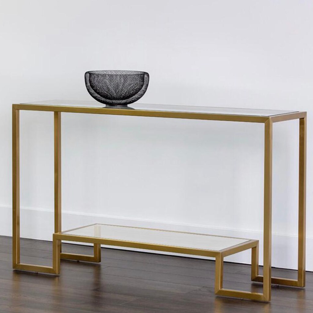 كونسول ستيل و زجاج ذهبي - 90×120×40سم