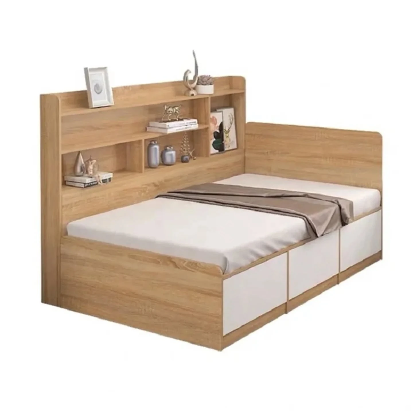 سرير خشبي مدمج مع مكتبة جانبية BED-008