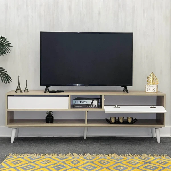 ترابيزة تلفزيون خشبية مودرن - 140 × 45 × 30 سم - MDF / كونتر - TVU-105