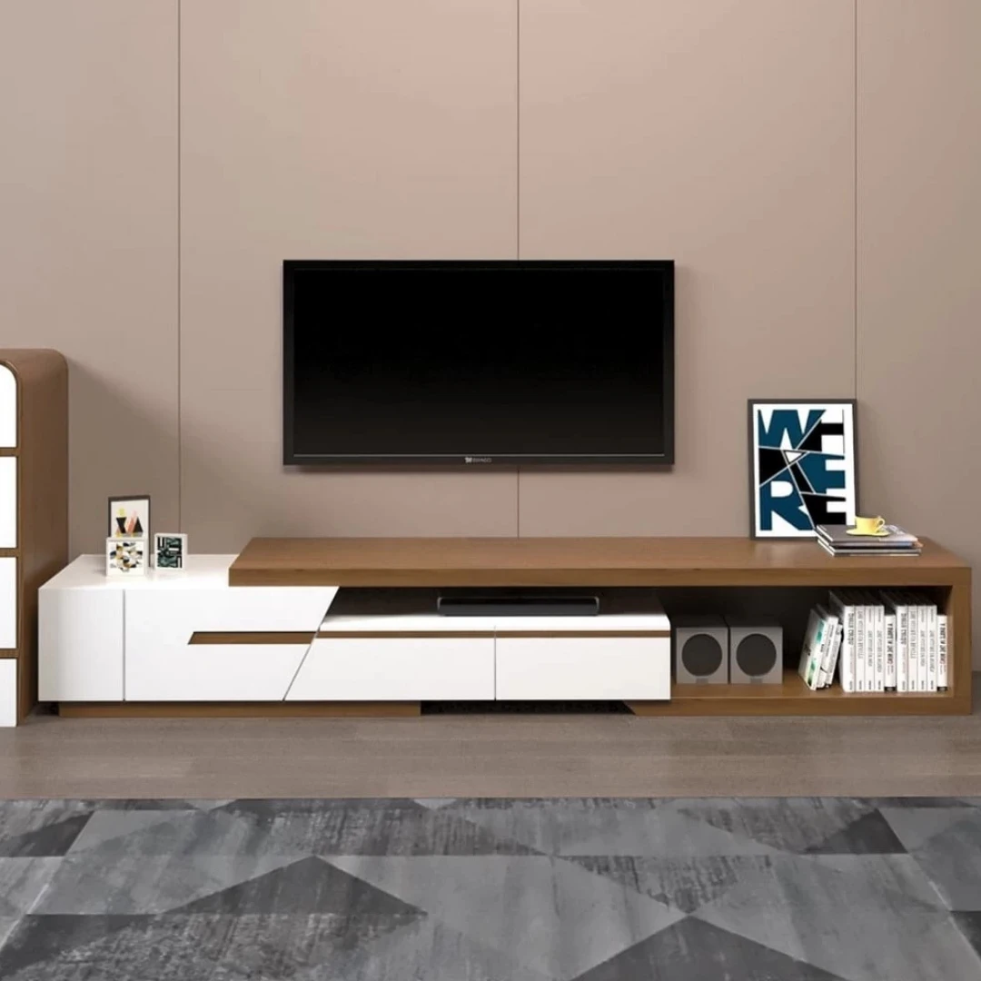 ترابيزة تلفزيون - أبيض وبني - 40x 40 x 220 سم - TVU-130