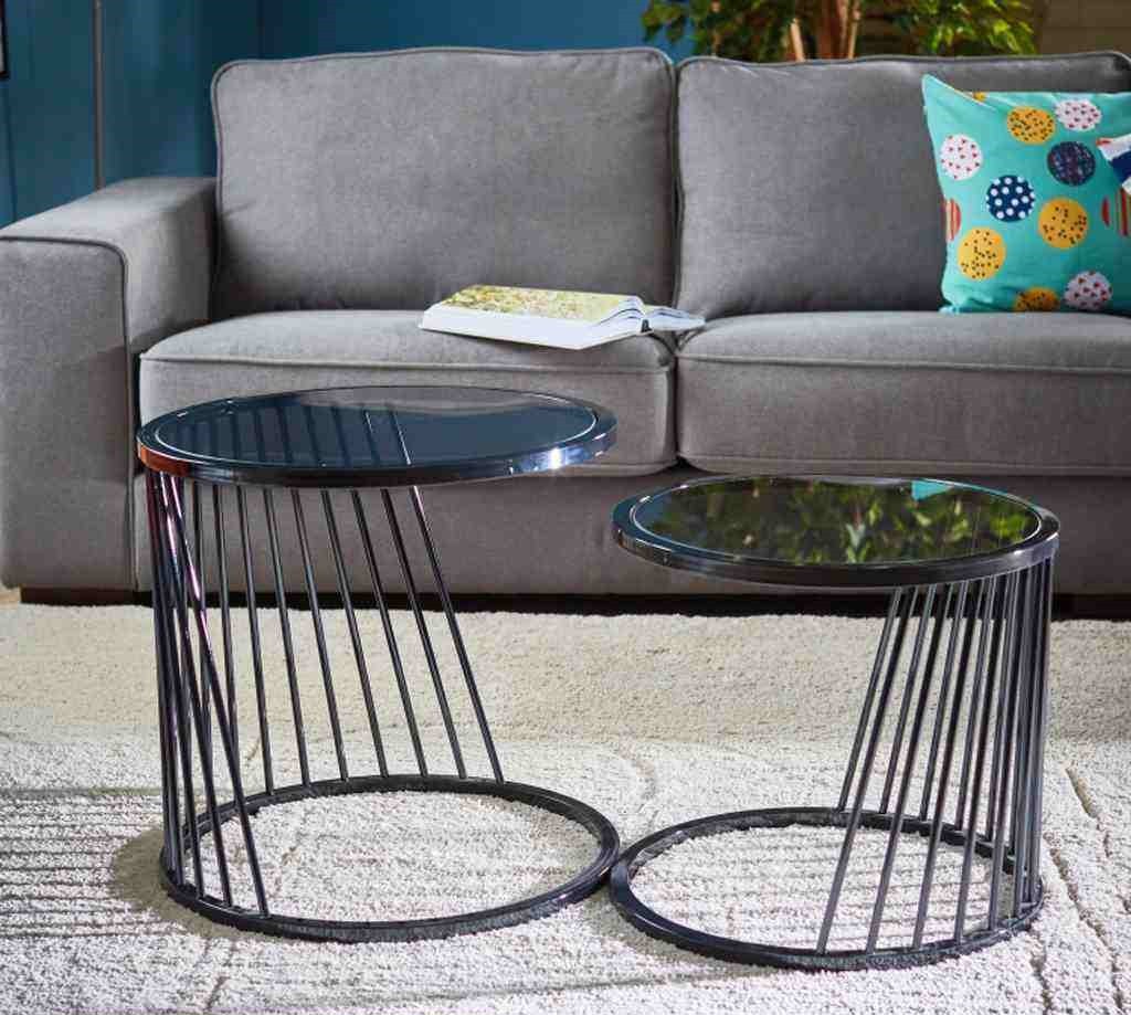 Glass and Iron Coffee Tables set - 2 Pieces